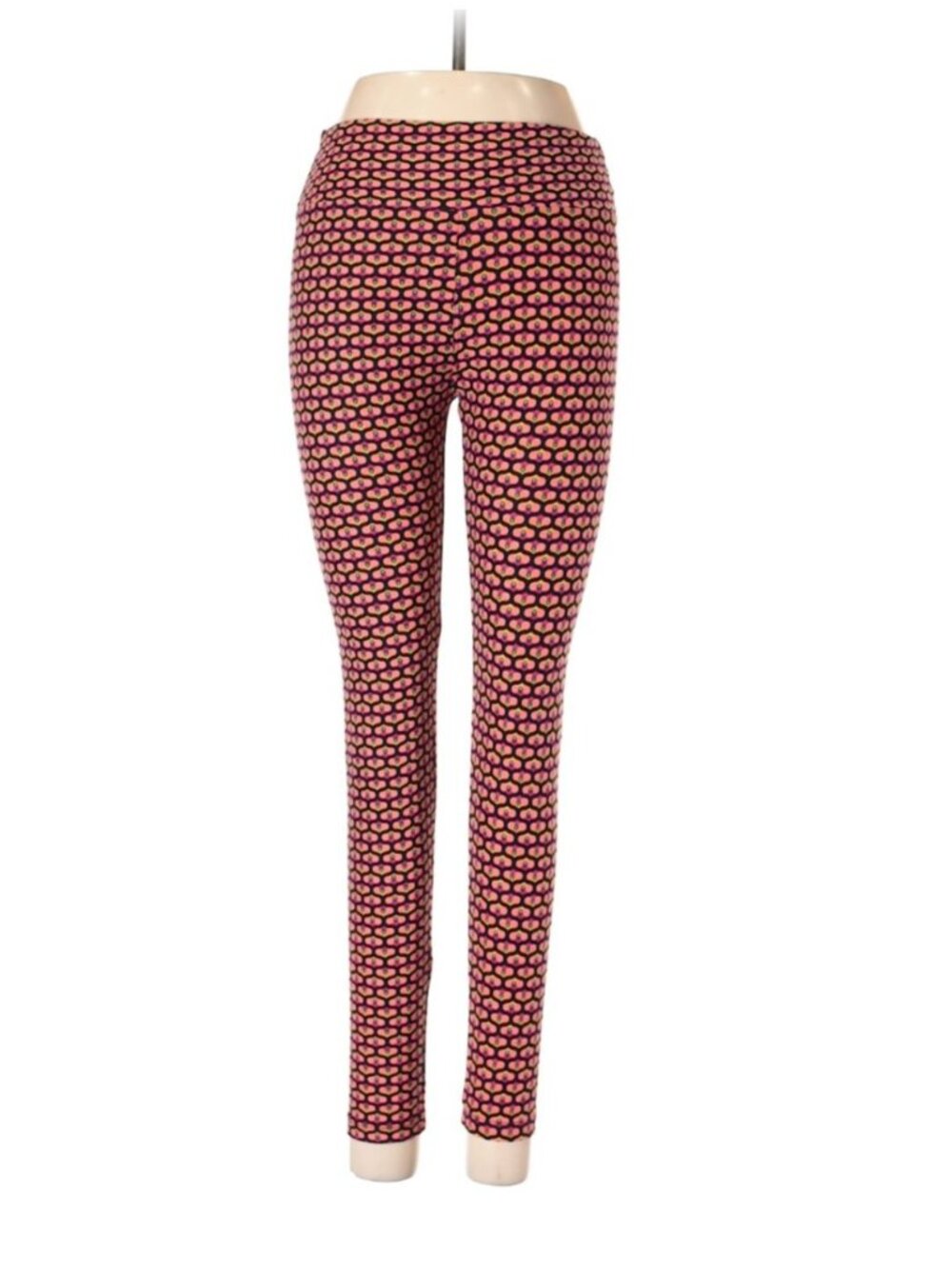 Women Lularoe Black Peach Pink Orange Geometric Print Leggings Size OS